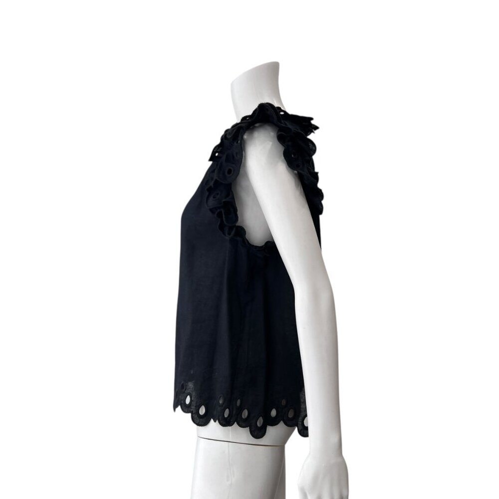 $275 Sea Black Eyelet Short Sleeve Linen Natuli Blouse size Small - Picture 6 of 8